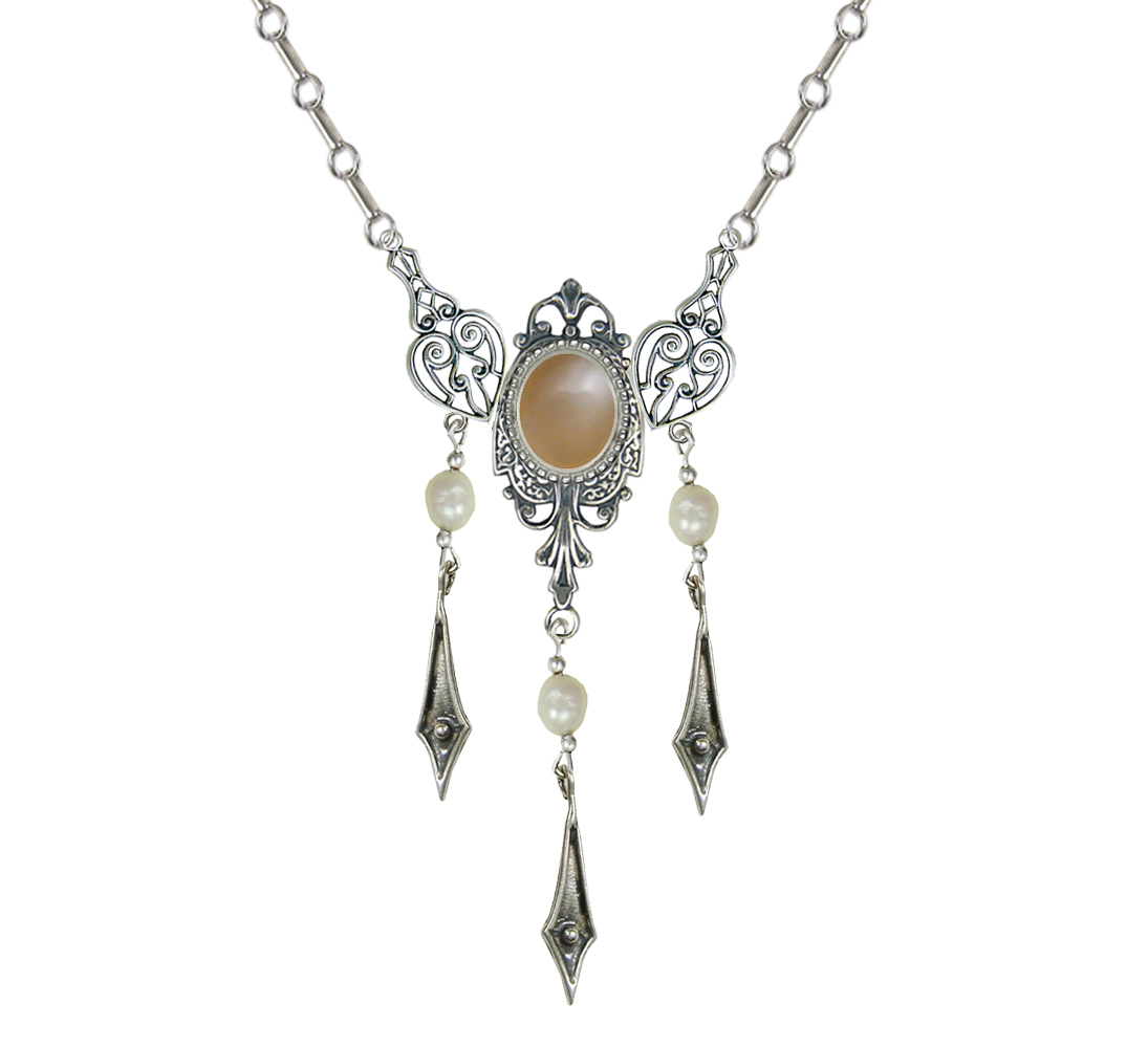 Sterling Silver Victorian Necklace With Peach Moonstone